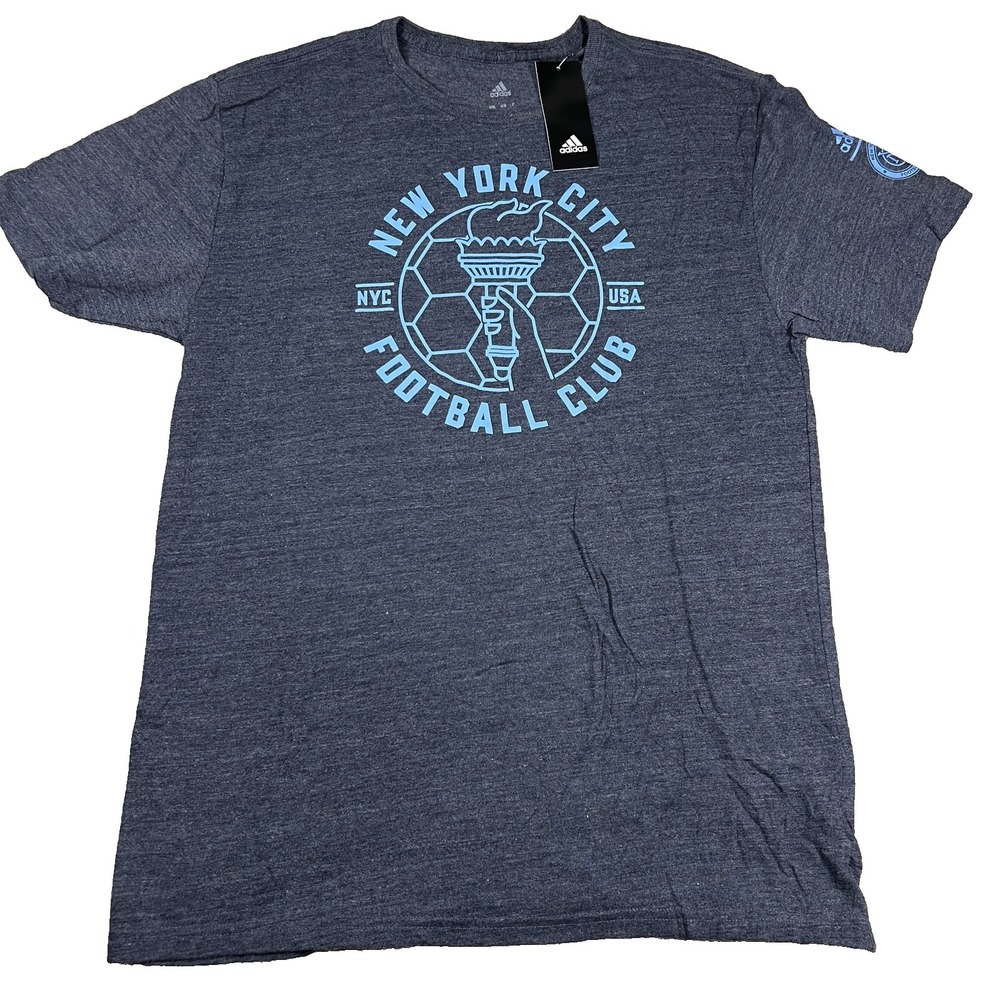 Adidas Mens Large Blue New York City FC Short Sleeve Soccer Performance Tee NWT